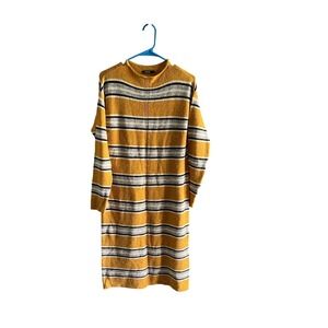 Solutions! Striped Sweater Dress Long Sleeve Knit Casual Comfy Yellow M